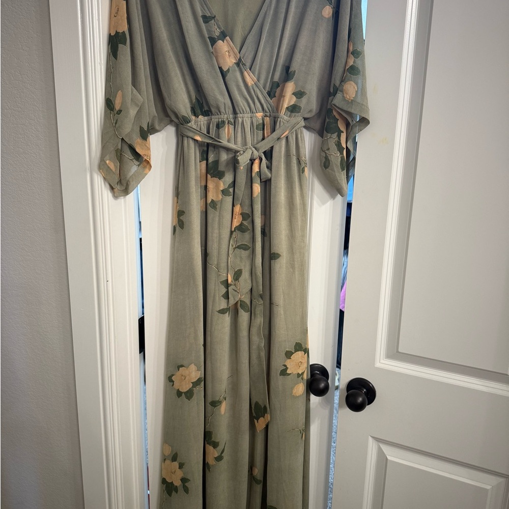 Floral Wrap Maxi Dress - Green and Beige